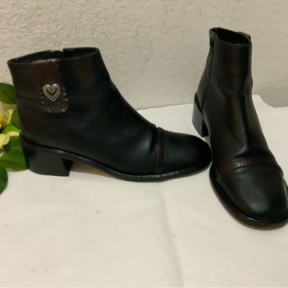 Brighton Lonnie Black Leather Cap Toe Zip Up Block Heel Ankle Boots Women's 9 N - Picture 3 of 13